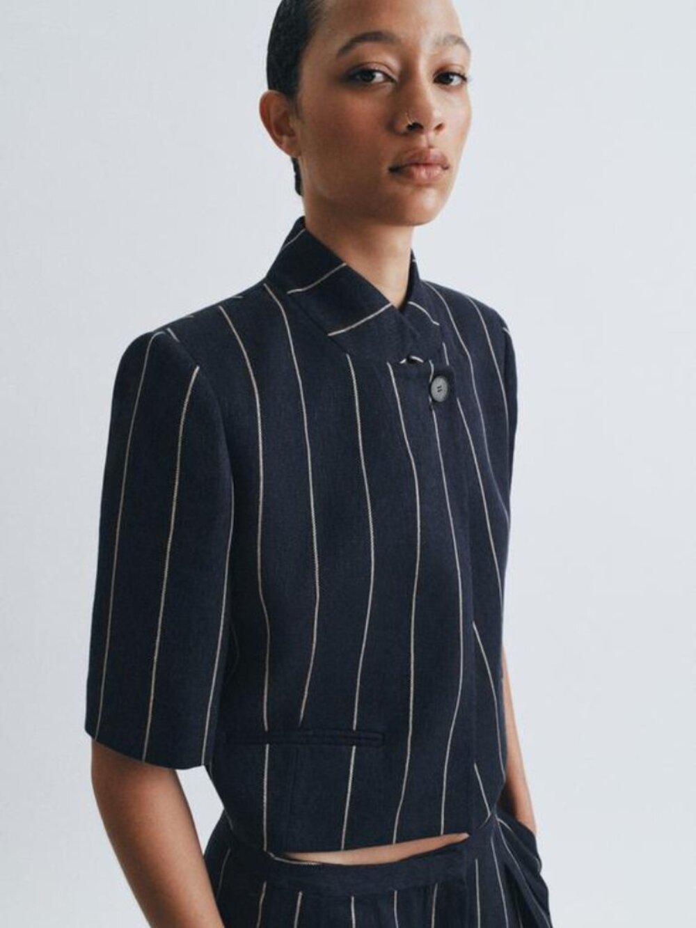 ZARA STRIPED LINEN BLEND JACKET ZW COLLECTION